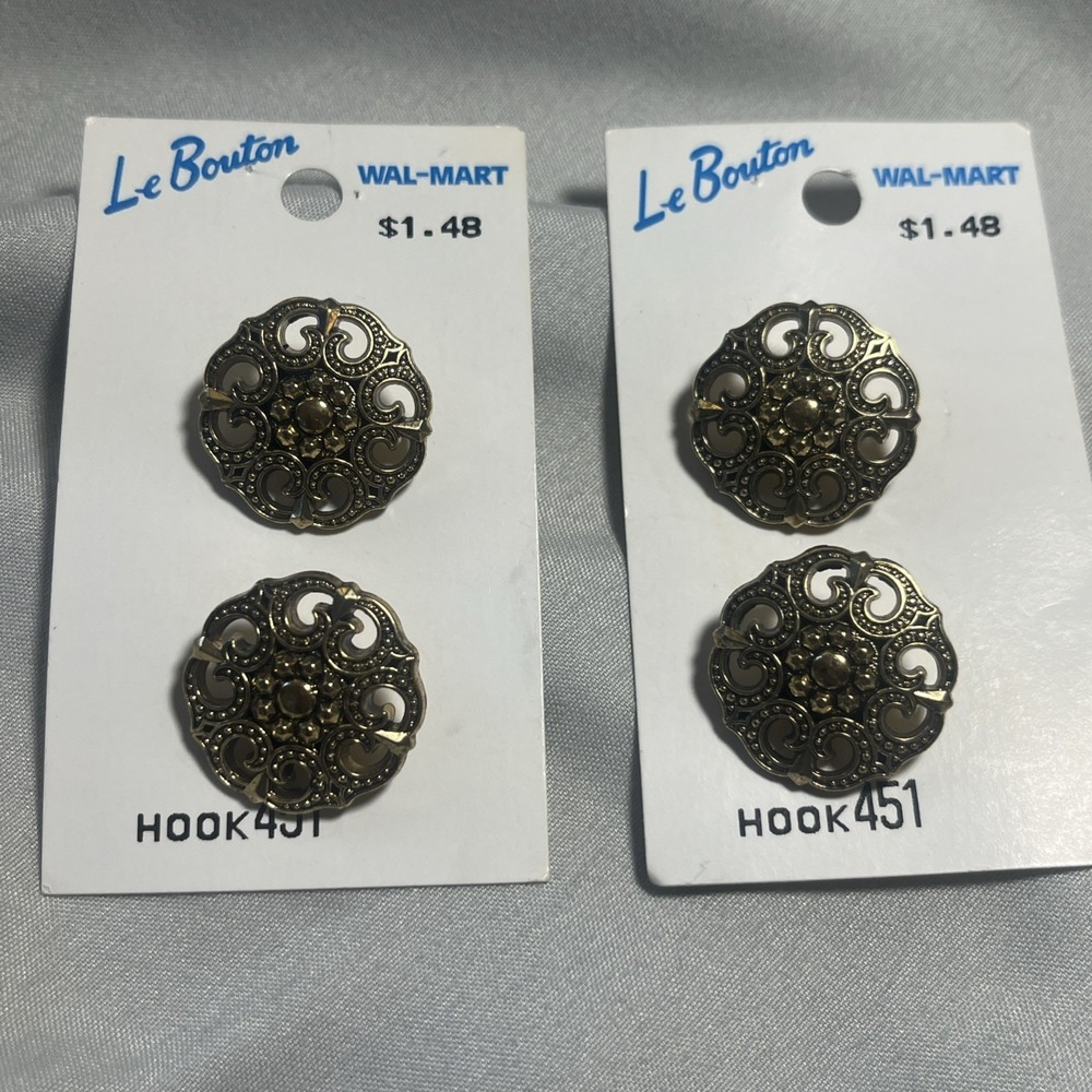 4 Vintage Le Bouton Buttons Antique Gold Repousse Style 7/8" Made In Italy